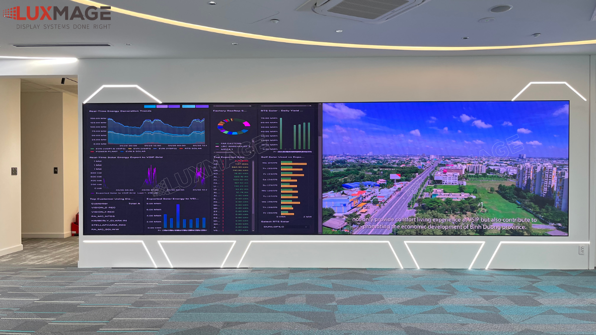 COB LED screens in corporate lobbies display brand introductions and marketing messages.