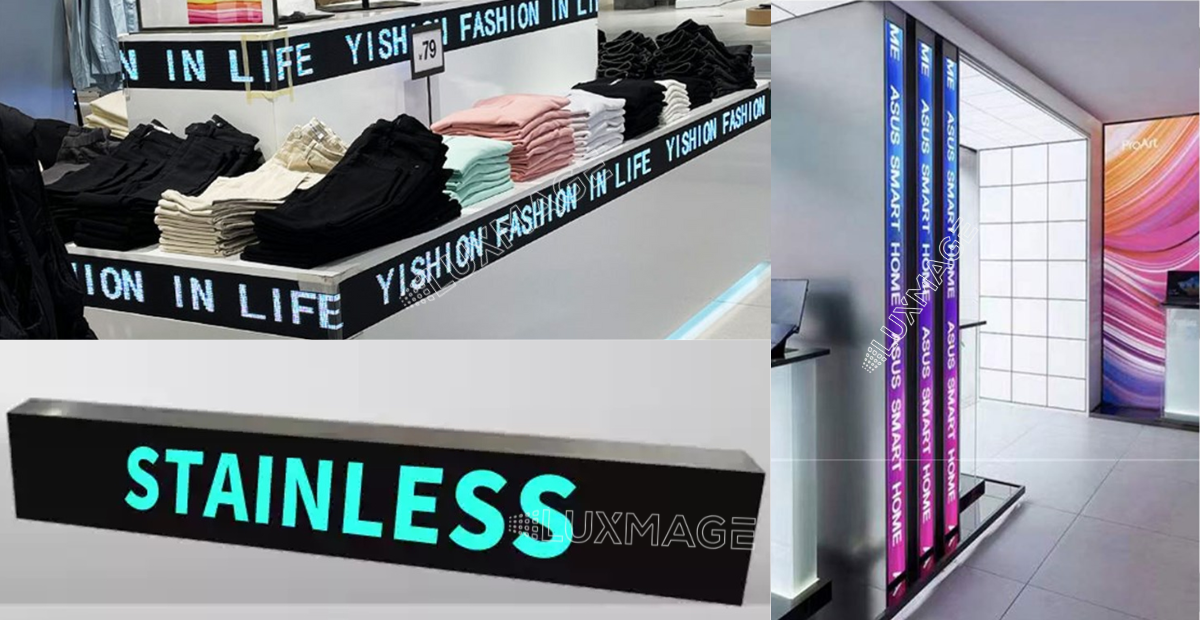 LED signboard screen is a modern digital advertising solution, specially designed for installation on shelves in supermarkets, retail stores, and shopping malls, booth shelves, supermarket shelves