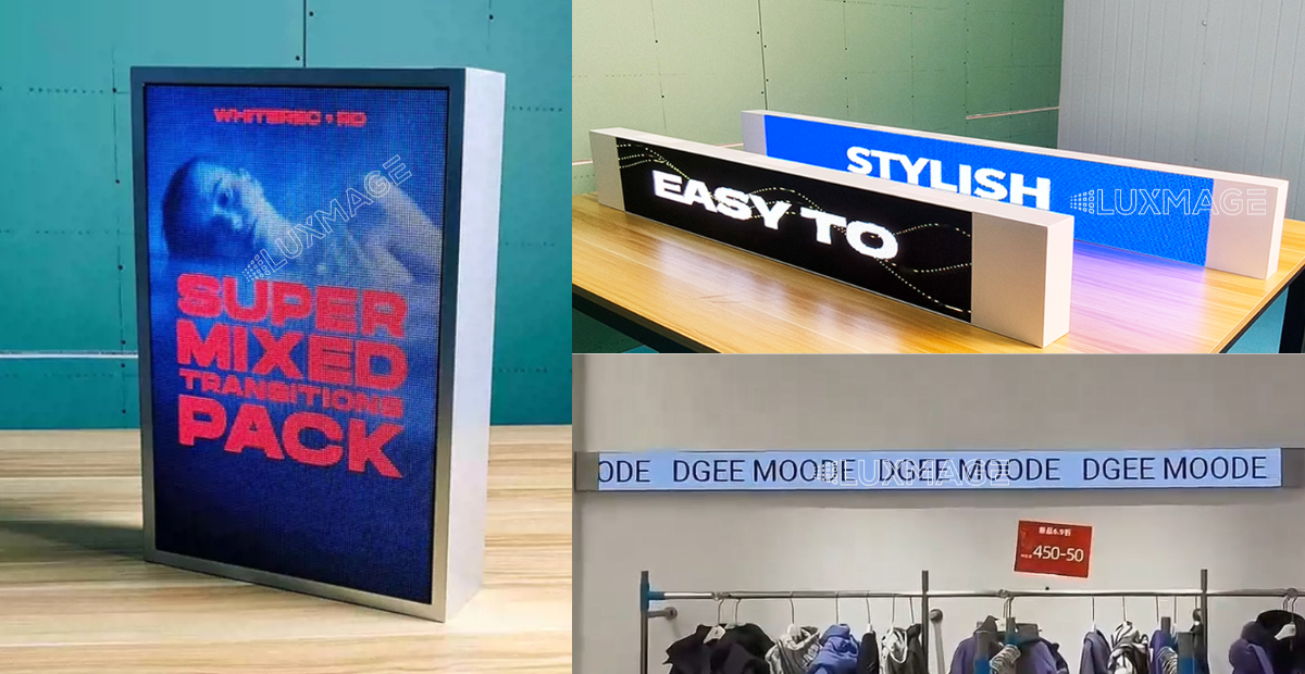 LED signboard screen is a modern digital advertising solution, specially designed for installation on shelves in supermarkets, retail stores, and shopping malls, booth shelves, supermarket shelves