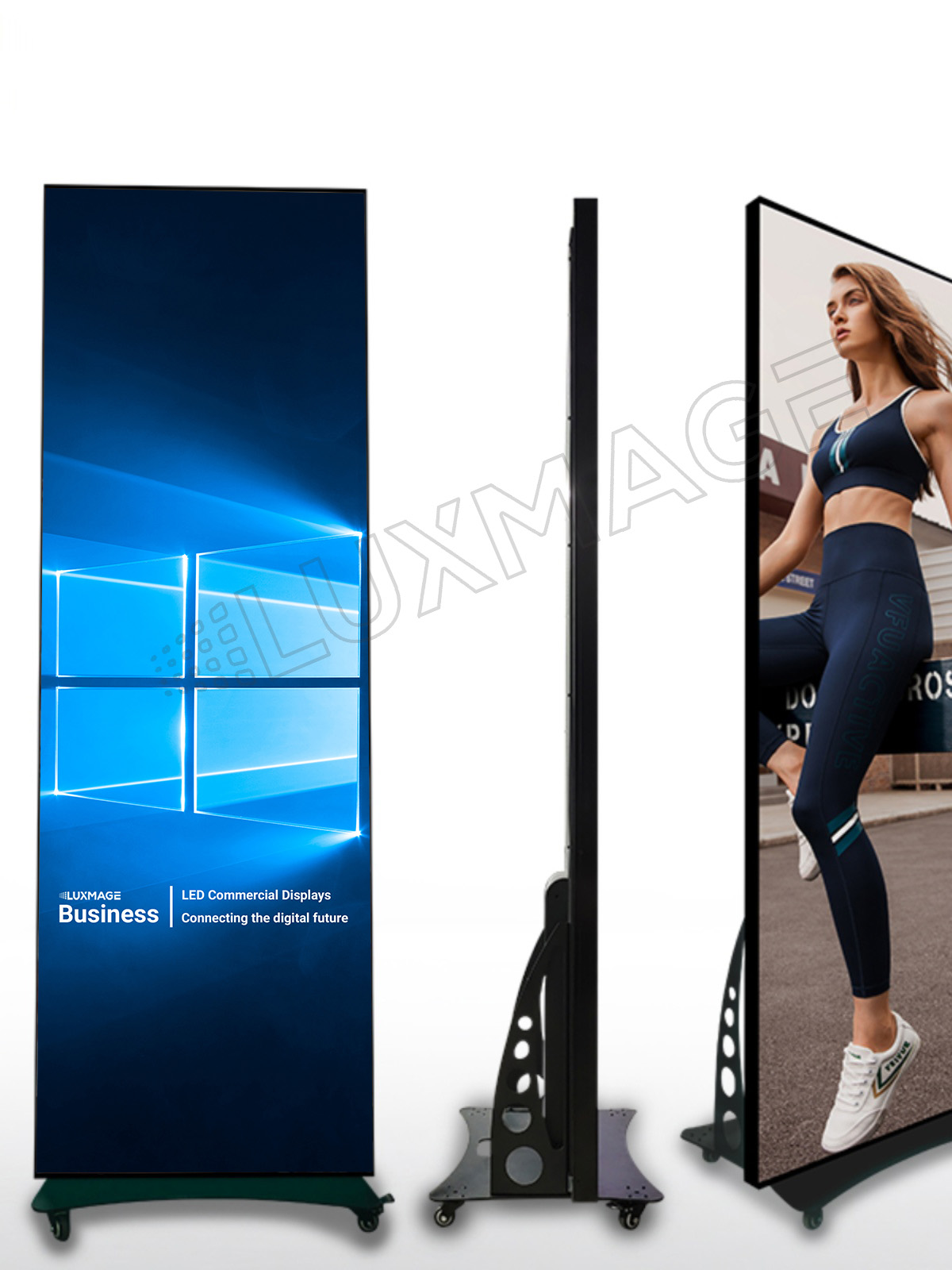 Standee led (vertical screen) is a flexible advertising solution that can be placed in any position thanks to its versatile base.