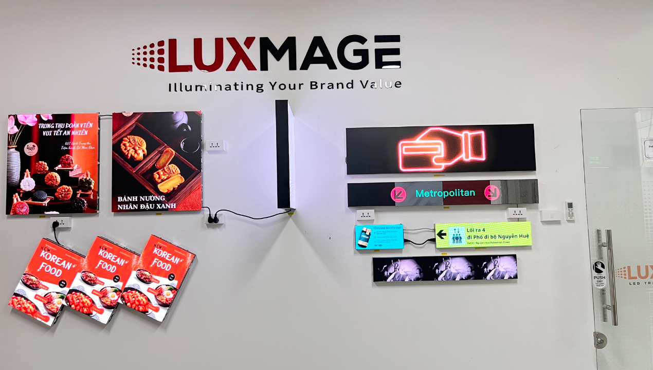 LED display board mounted on supermarket shelves, displaying outstanding promotional products,