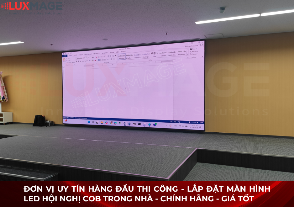 Large conference LED screen in modern hall