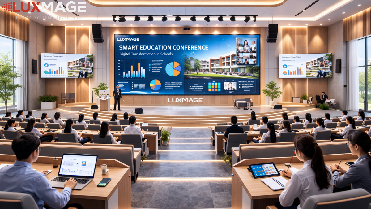 LED screens in auditoriums create a professional and modern atmosphere for educational events.