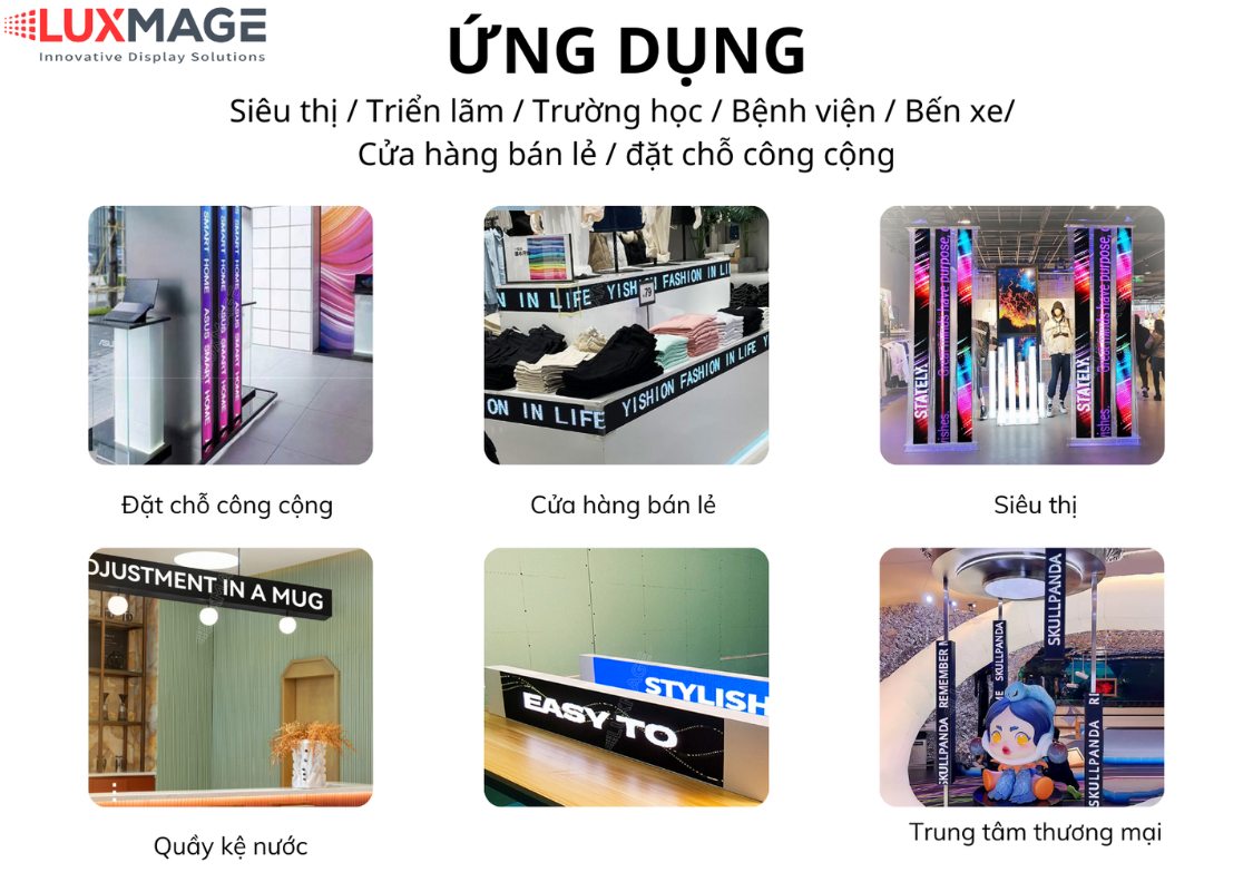  Màn hình LED kệ dải được lắp đặt tại khu vực trưng bày sản phẩm mới, thu hút sự chú ý của khách hàng