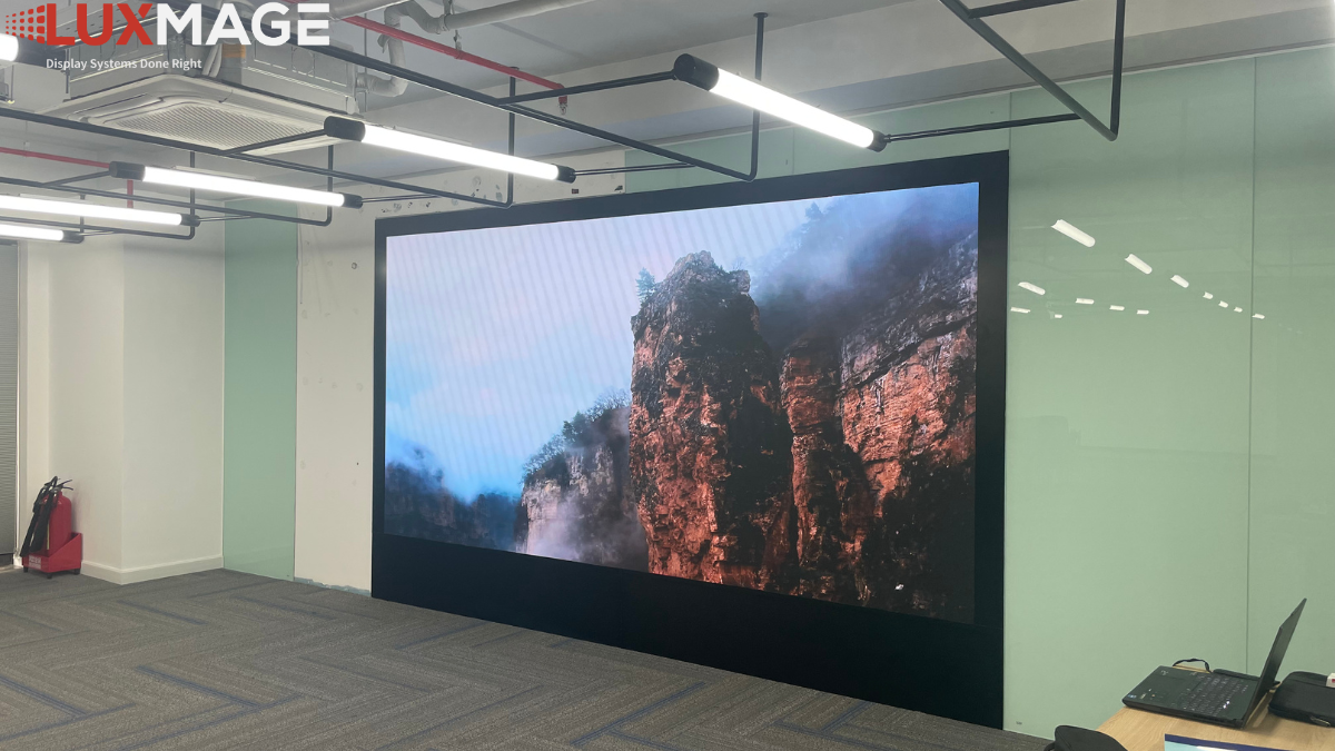 LED screen in a corporate meeting room.
