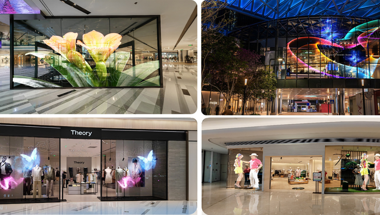 Transparent LED poster screen clearly displays the projected content