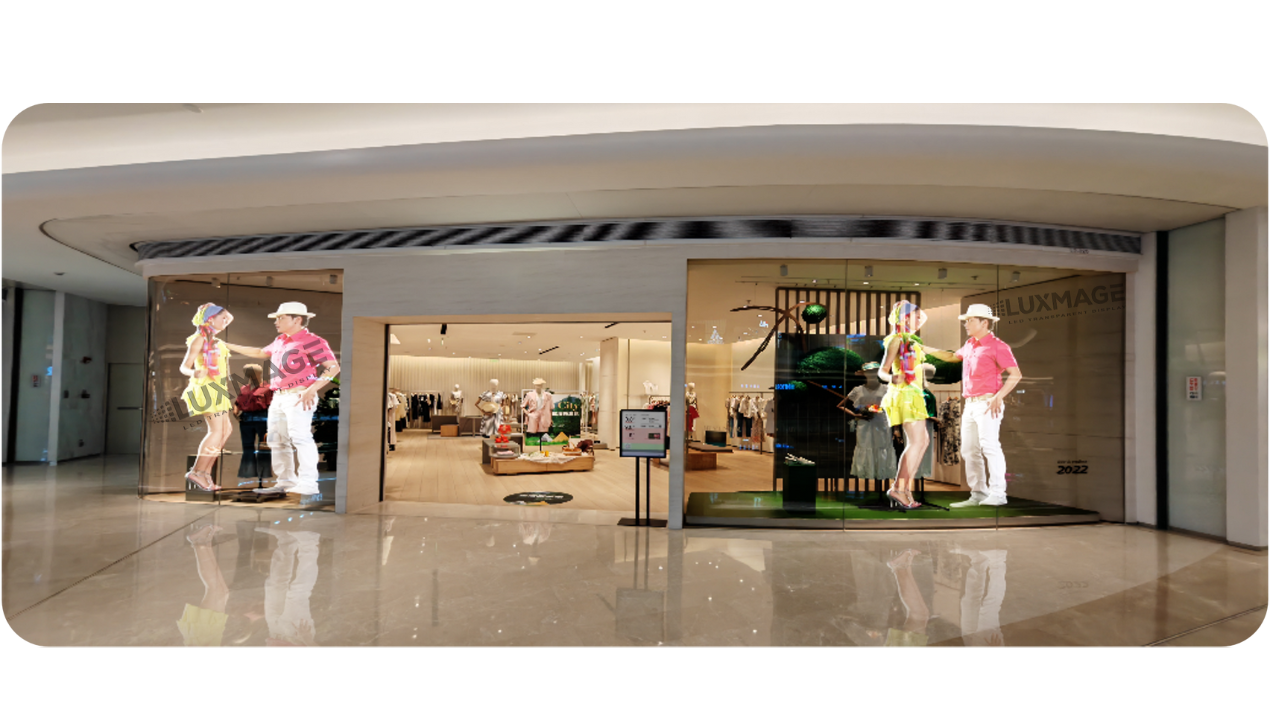 Transparent LED poster screen clearly displays the projected content