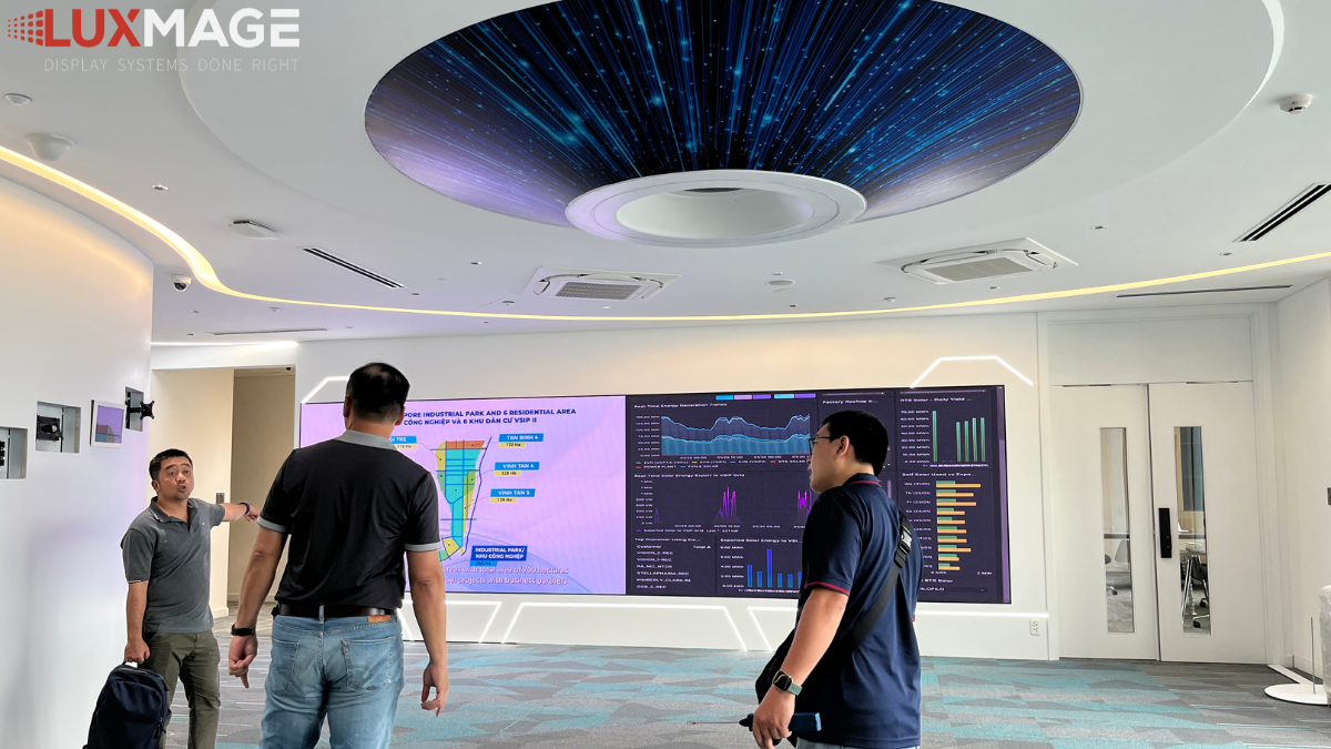The P1.53 COB LED display in the operations center manages all operational data and the company's energy monitoring system.