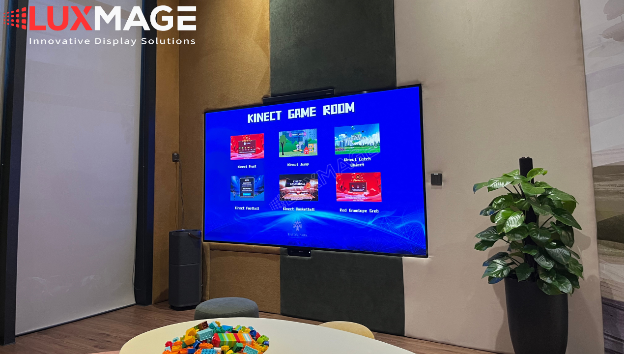 Interactive LED screen game at real estate model home