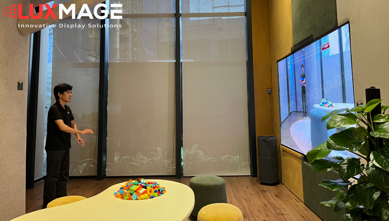 Interactive LED screen game at real estate model home