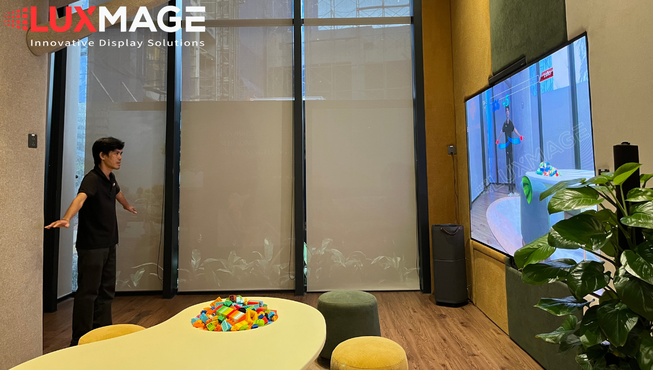 Interactive LED screen game at real estate model home
