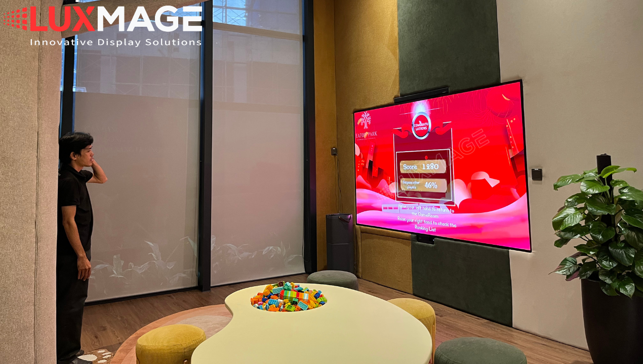 Interactive LED game screen at real estate model house