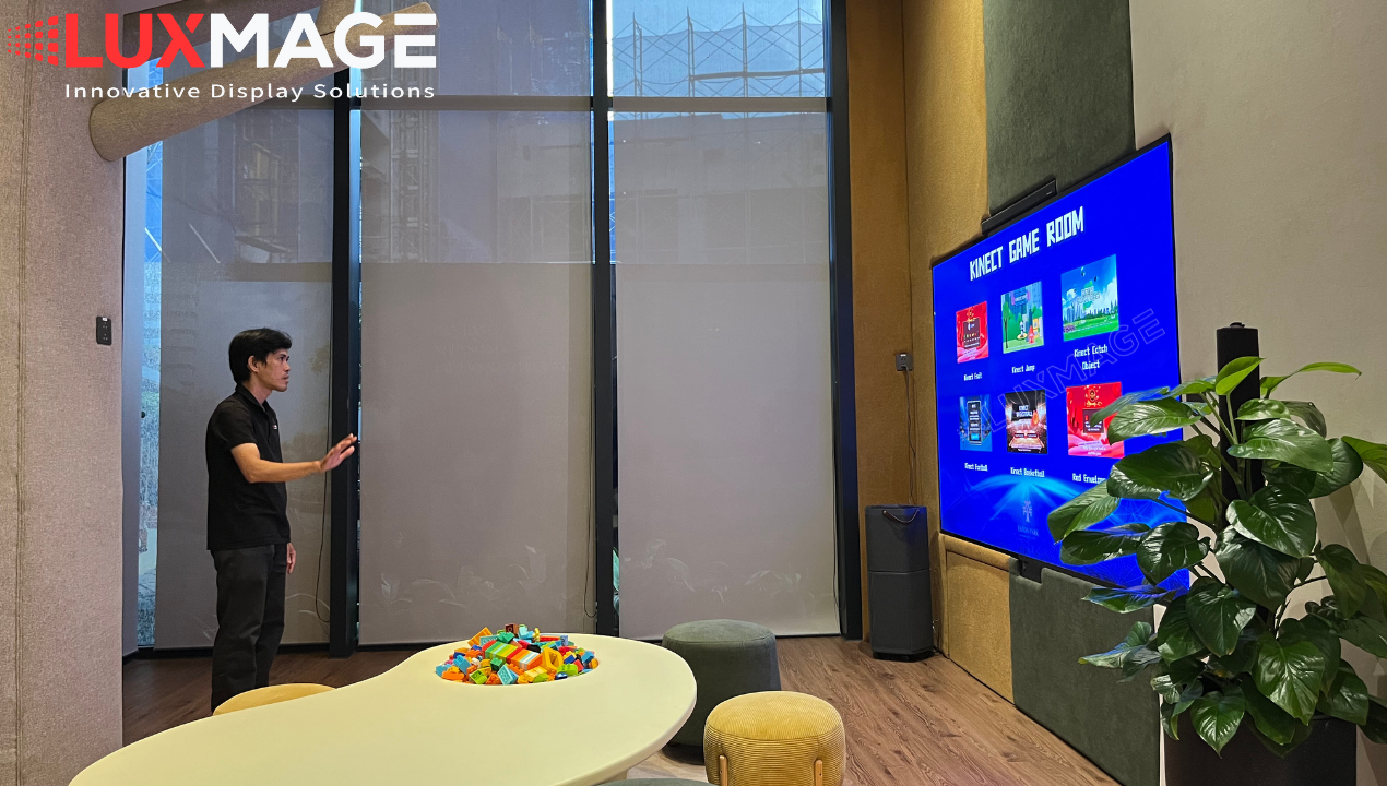 Interactive LED screen game at real estate model home