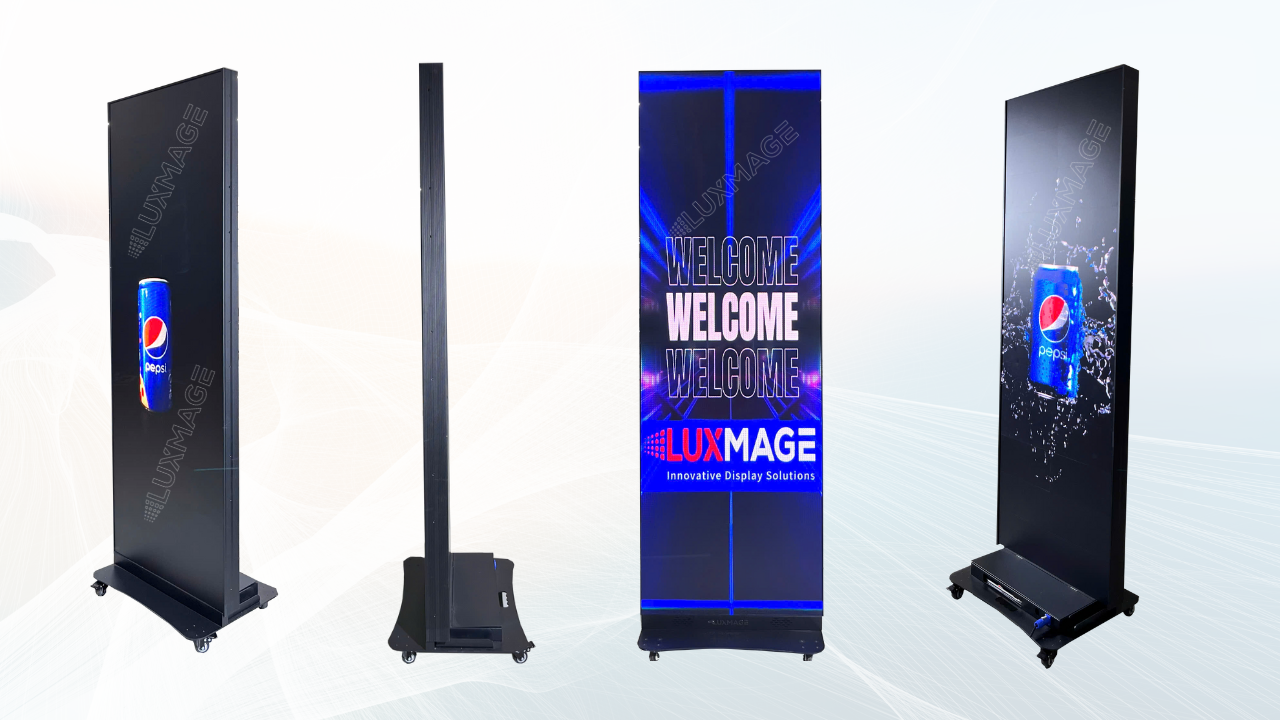 Vertical advertising screen displays 2 sides of content