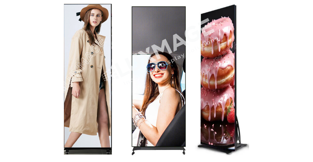 Standee led (vertical screen) is a flexible advertising solution that can be placed in any position thanks to its versatile base.