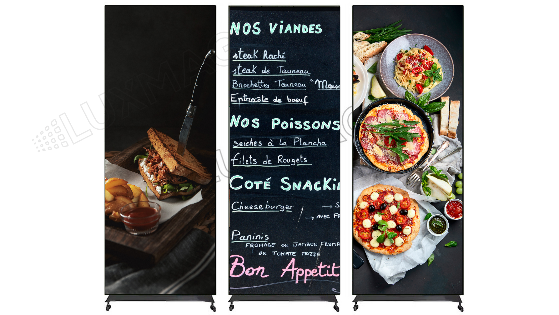 Vertical advertising screen for restaurants and hotels